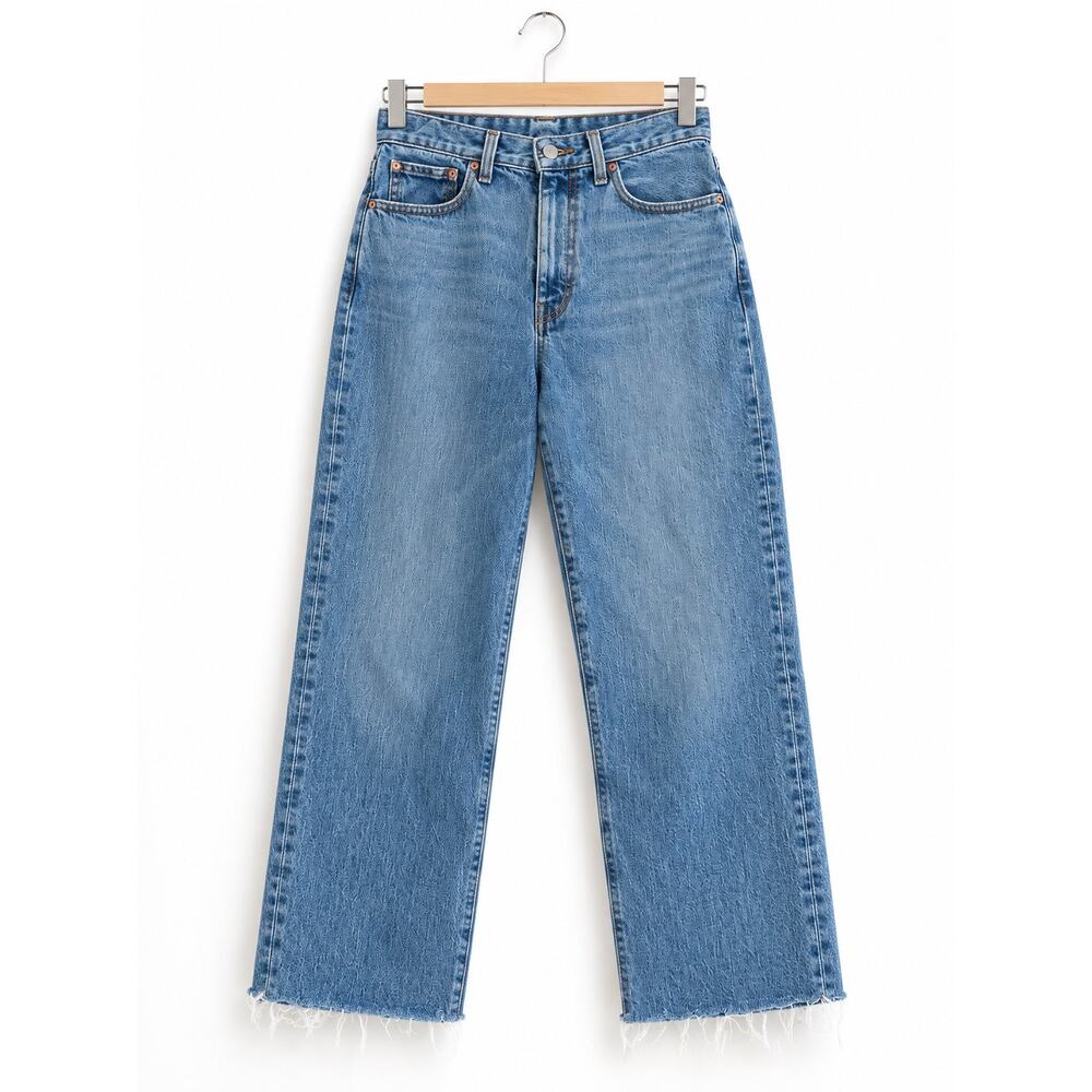 90s Minimalist Capsule Raw Hem Madewell Perfect Vintage Straight Crop Jeans 27 - Picture 2 of 14